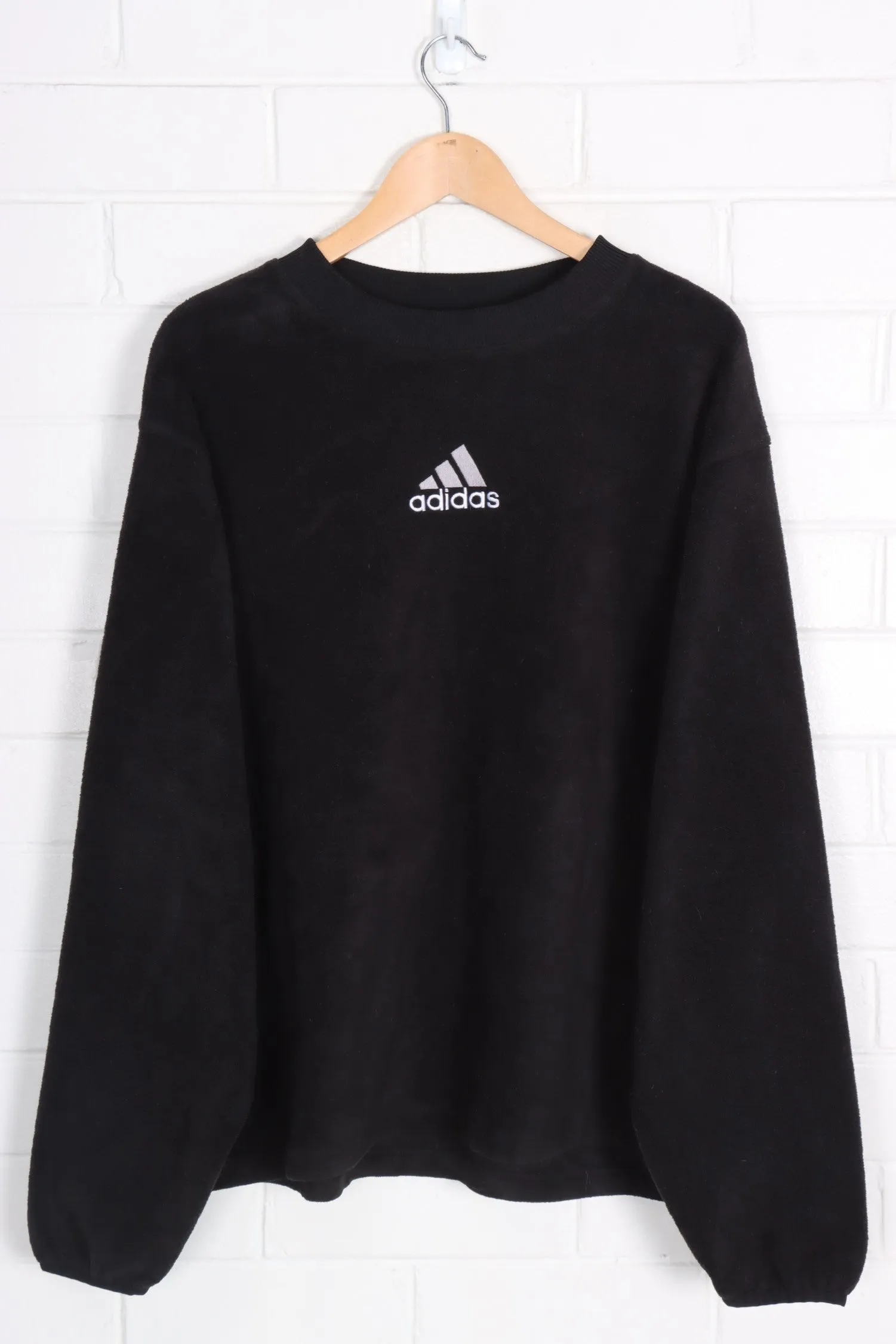 ADIDAS Black & White Embroidered Fleece Sweatshirt (XL)