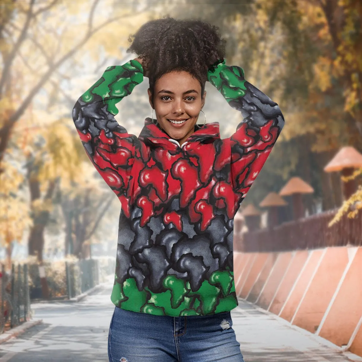 Africa-Shaped In Pan-African Colors All-over Hoodie