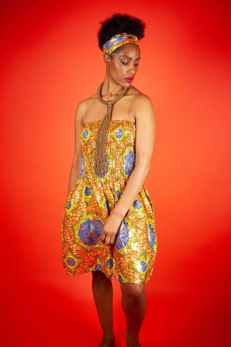 African Dress in Metallic Gold Print