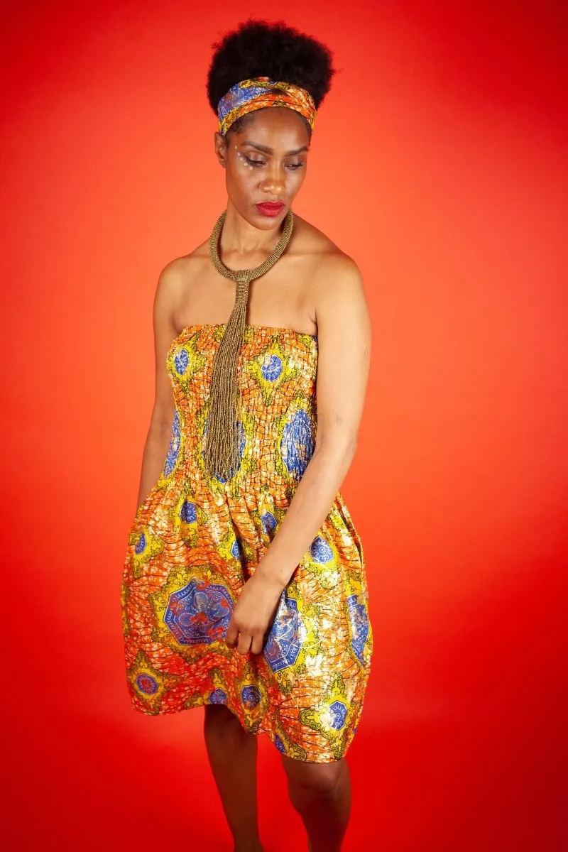 African Dress in Metallic Gold Print