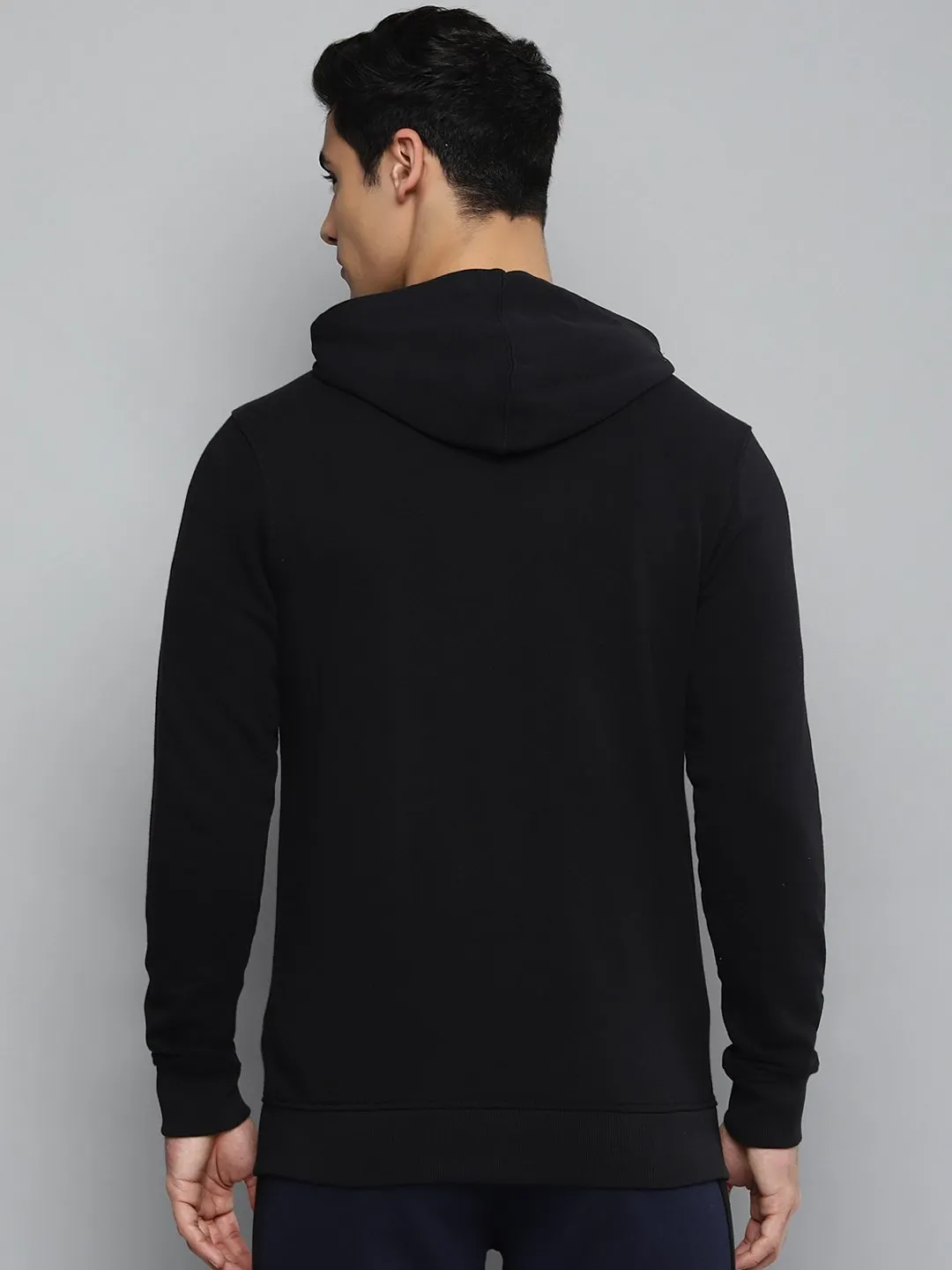 Alcis Men Black Solid Hooded Sweatshirt with Printed Details