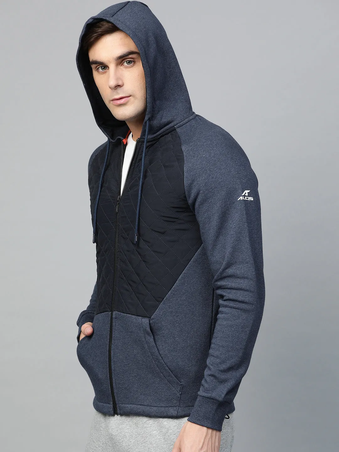 Alcis Mens Blue Colorblocked Hooded Sweatshirt - Stylish, Comfortable All-Season Layer