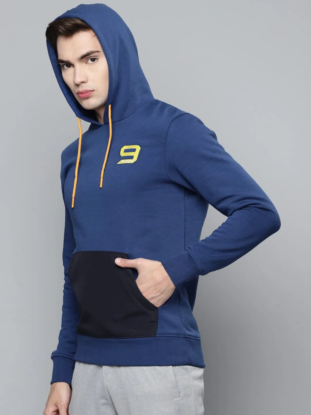 Alcis Men Blue Colourblocked Hooded Sweatshirt