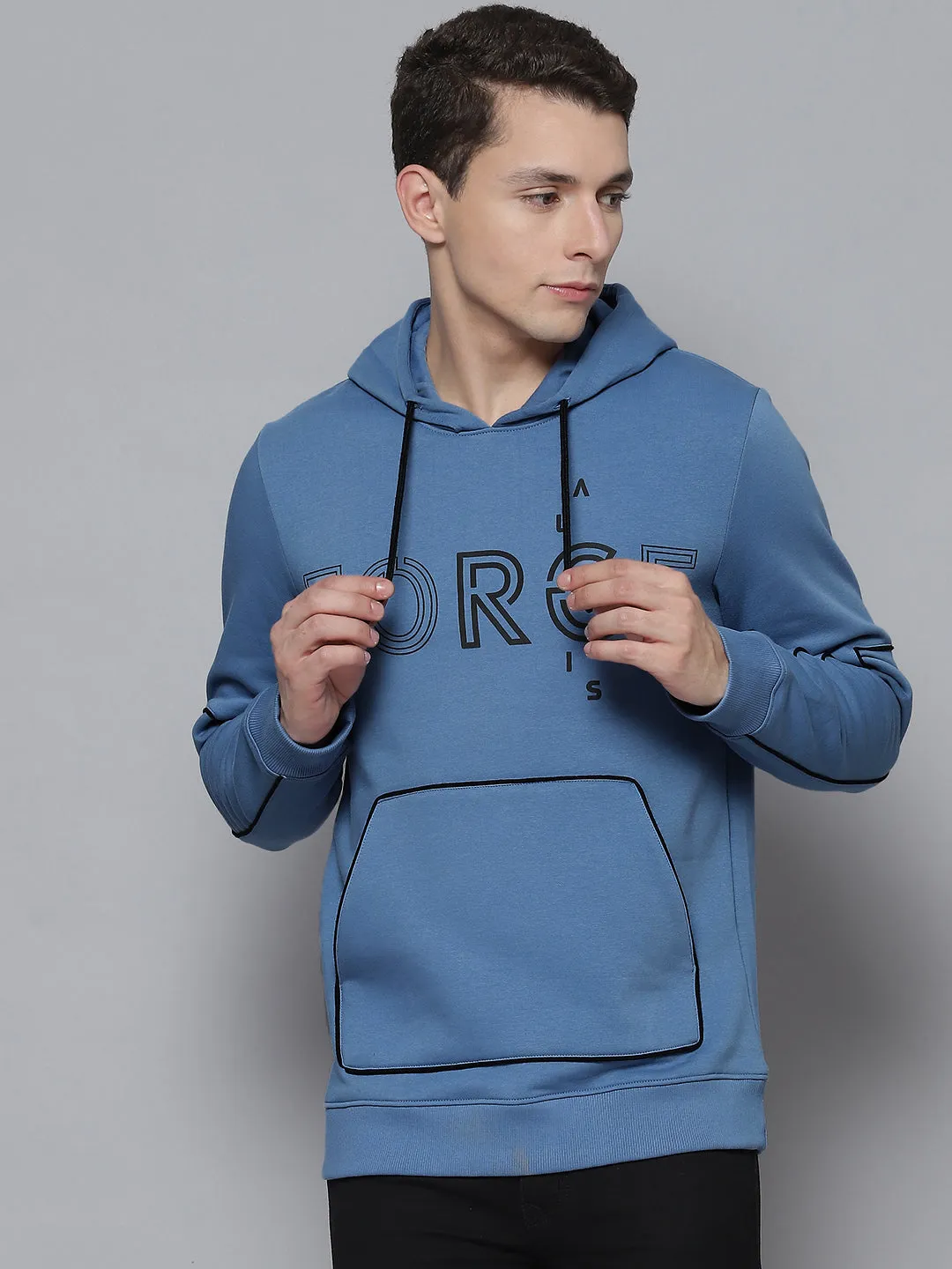 Alcis Men Blue Printed Hooded Sweatshirt