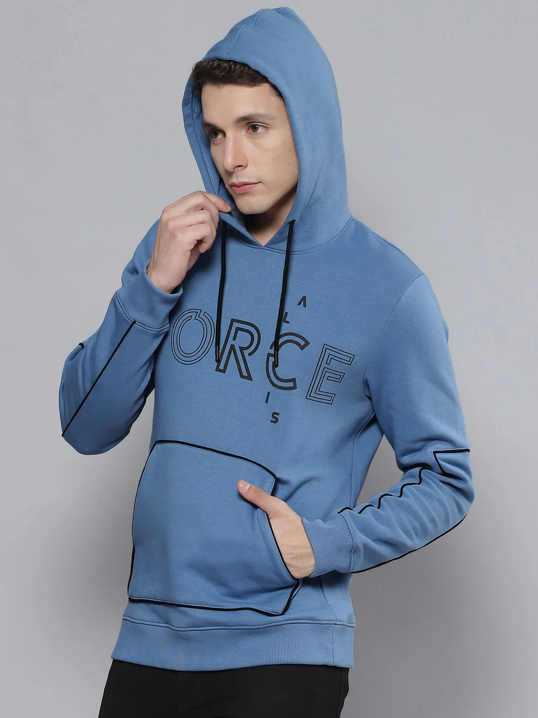 Alcis Men Blue Printed Hooded Sweatshirt