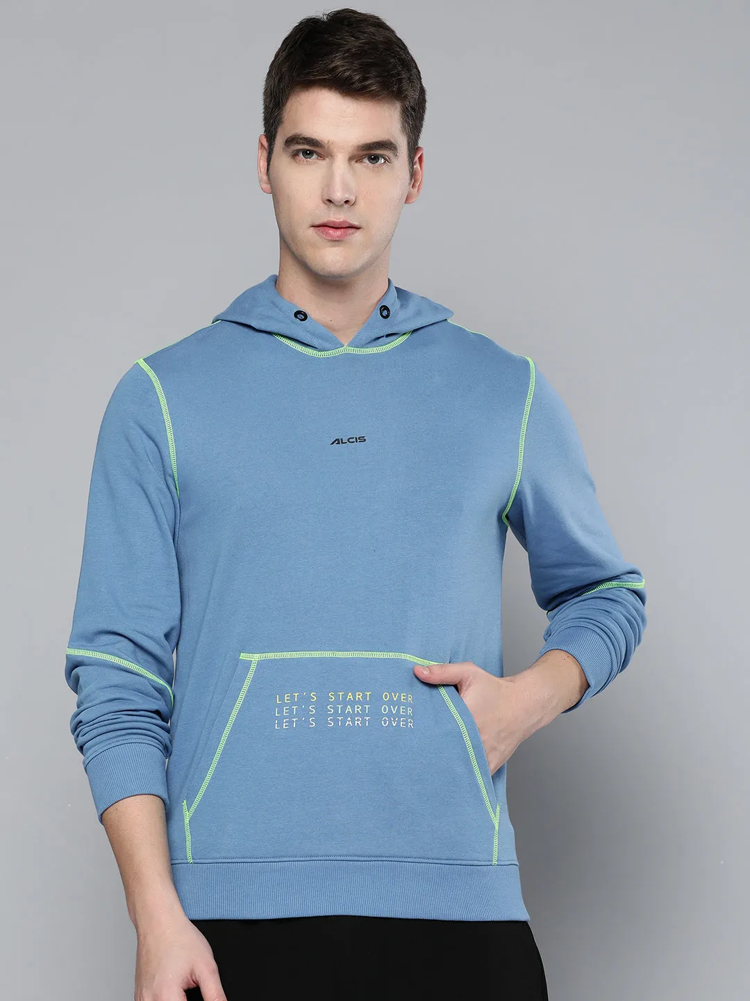 Alcis Men Blue Solid Hooded Sweatshirt