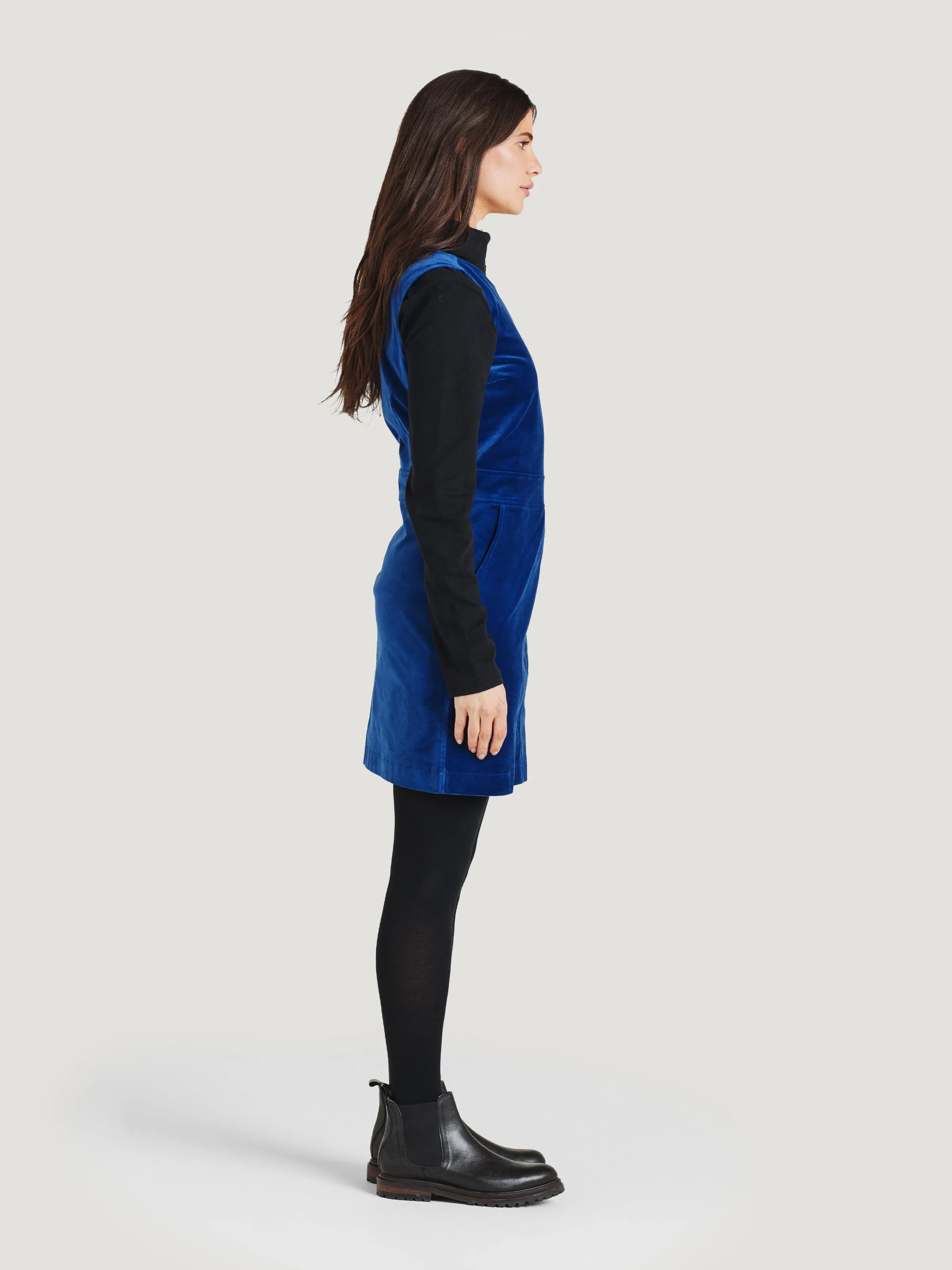 Alleegra Organic Cotton Velvet Pinafore Dress - Dark Sapphire Blue