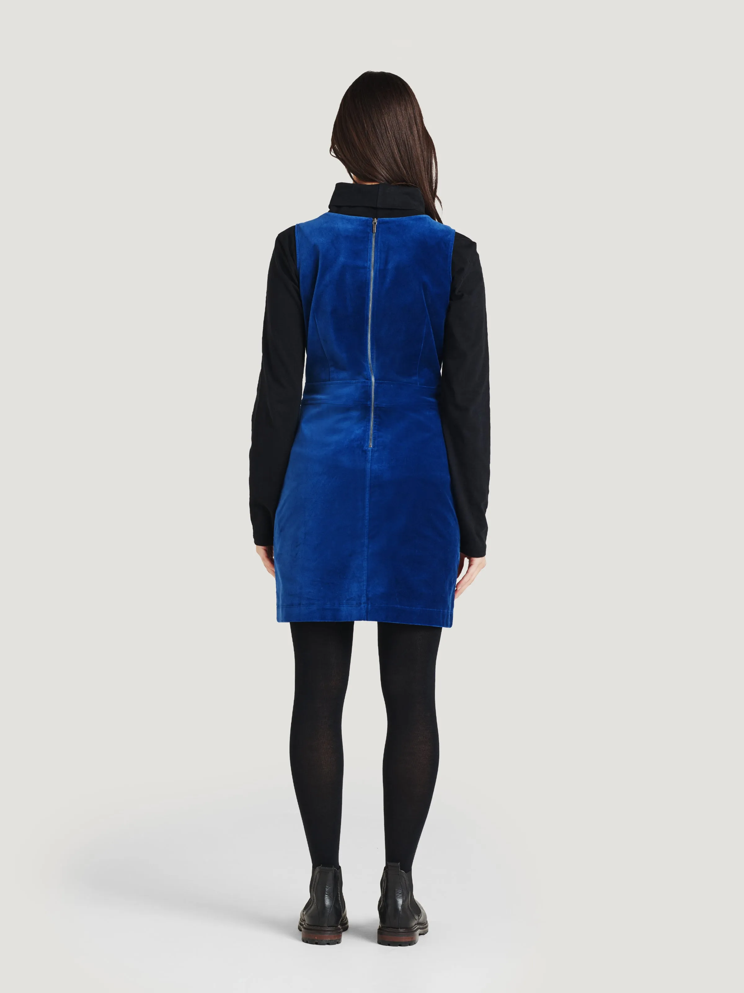 Alleegra Organic Cotton Velvet Pinafore Dress - Dark Sapphire Blue