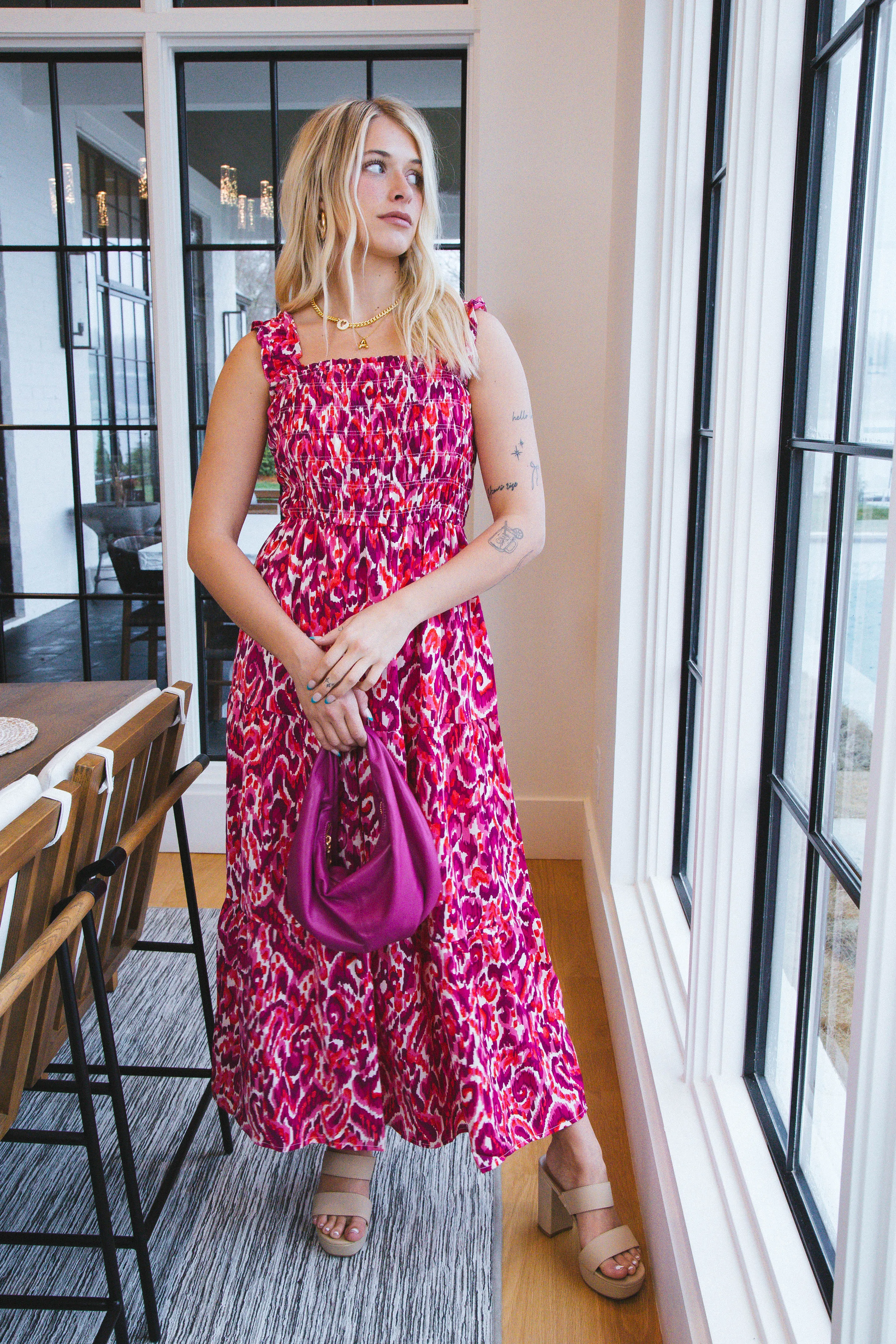 Aspen Smocked Maxi Dress, Fuchsia