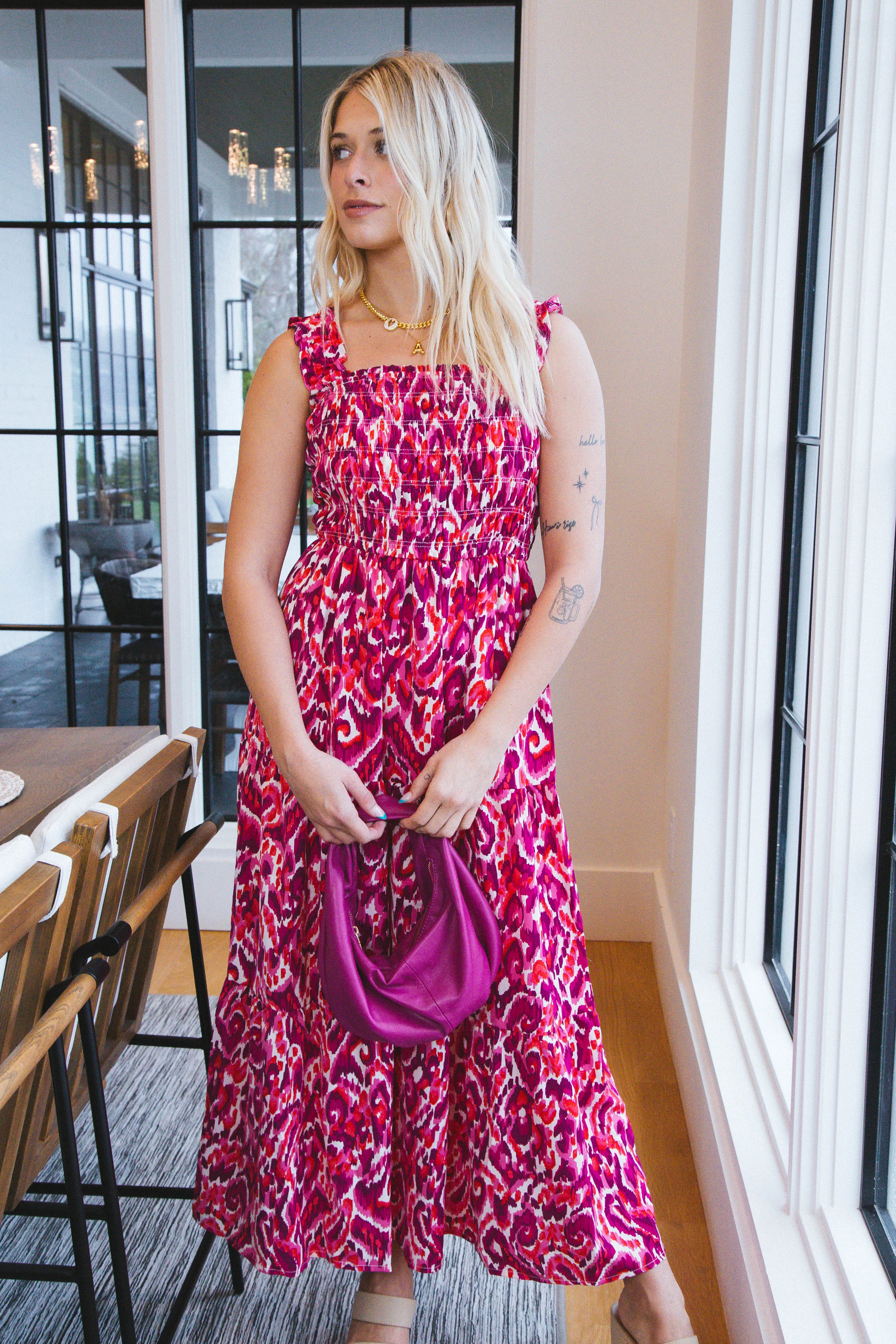 Aspen Smocked Maxi Dress, Fuchsia