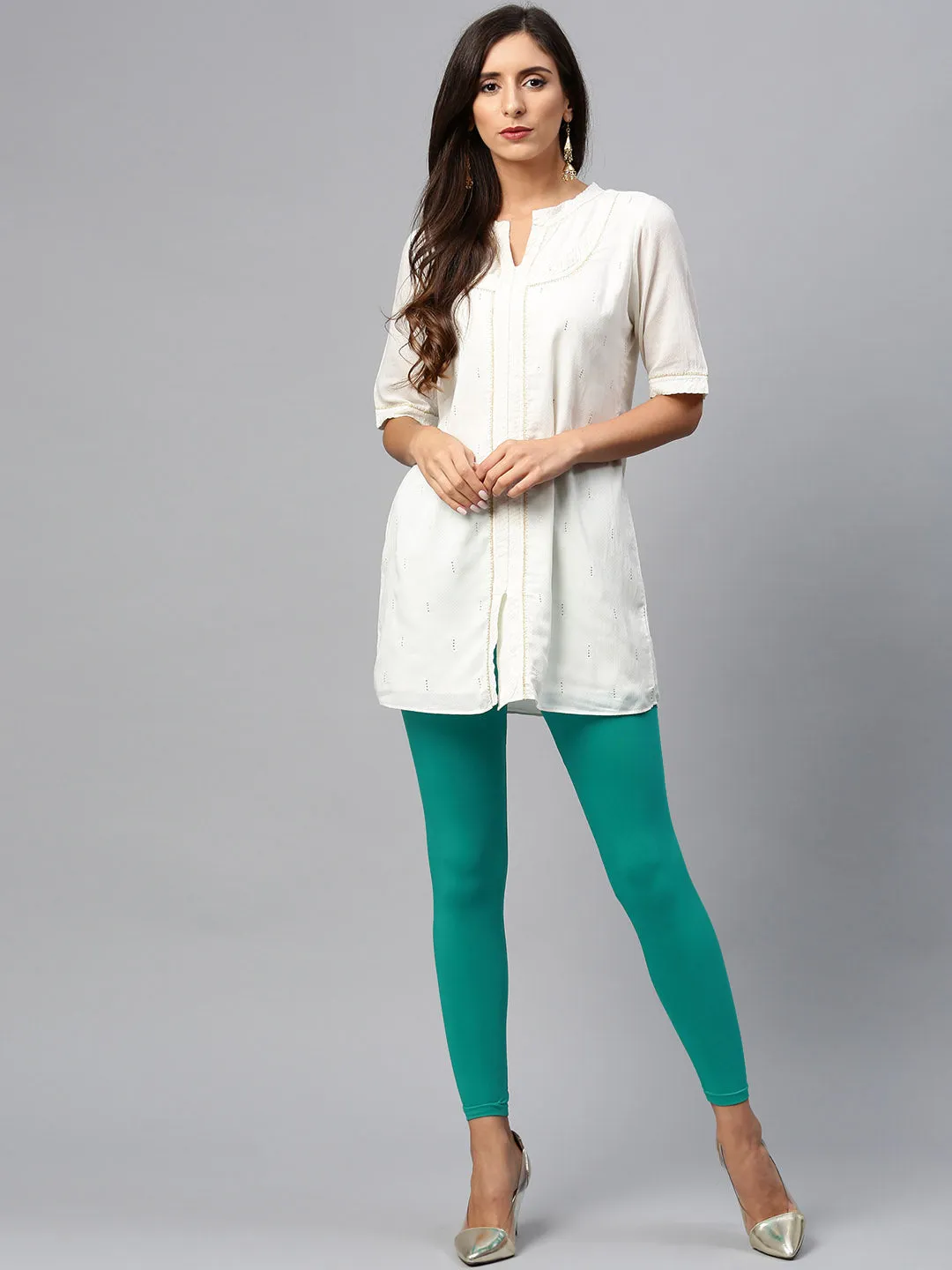 Attractive Teal Solid Legging