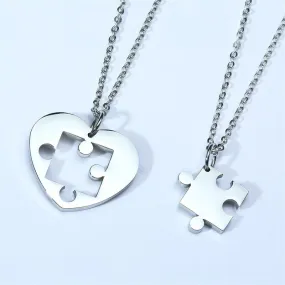 Autism Puzzle Piece Heart Necklace In Silver Color Hand Coin Women Men Neckalce Personalized Friendship Couples Jewelry