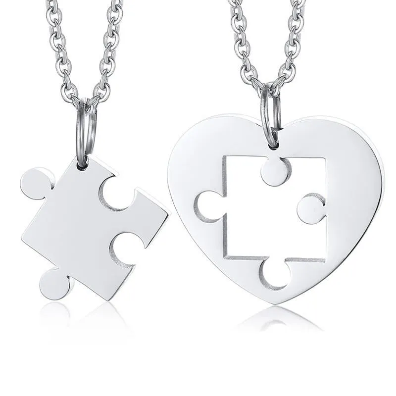 Autism Puzzle Piece Heart Necklace In Silver Color Hand Coin Women Men Neckalce Personalized Friendship Couples Jewelry