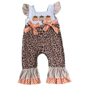 Autumn Pumpkin Leopard Print Western Baby Romper