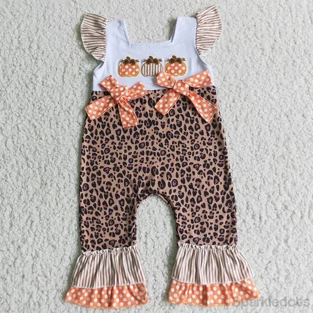 Autumn Pumpkin Leopard Print Western Baby Romper