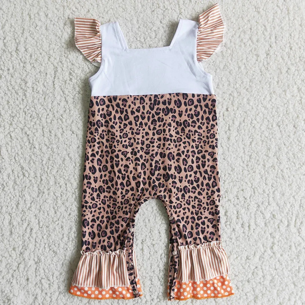 Autumn Pumpkin Leopard Print Western Baby Romper