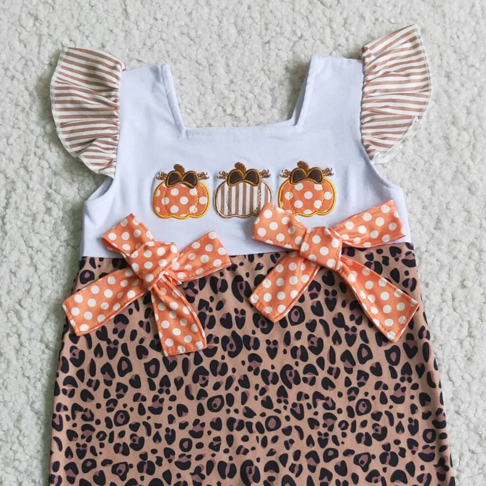 Autumn Pumpkin Leopard Print Western Baby Romper