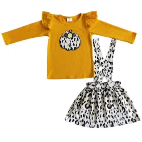 Autumn Pumpkin Skirt Overalls Outfit Western Leopard Kids