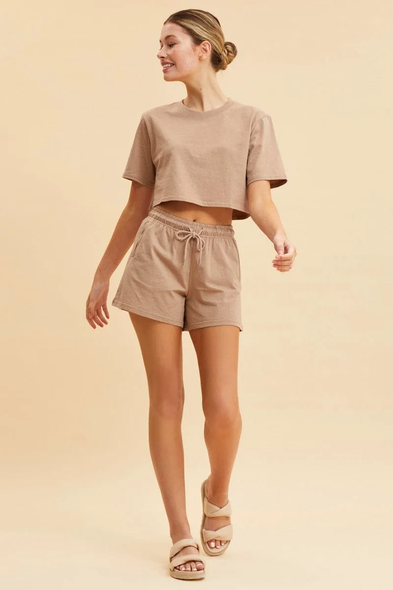 Beige Relaxed Short Pull On Cotton Jersey