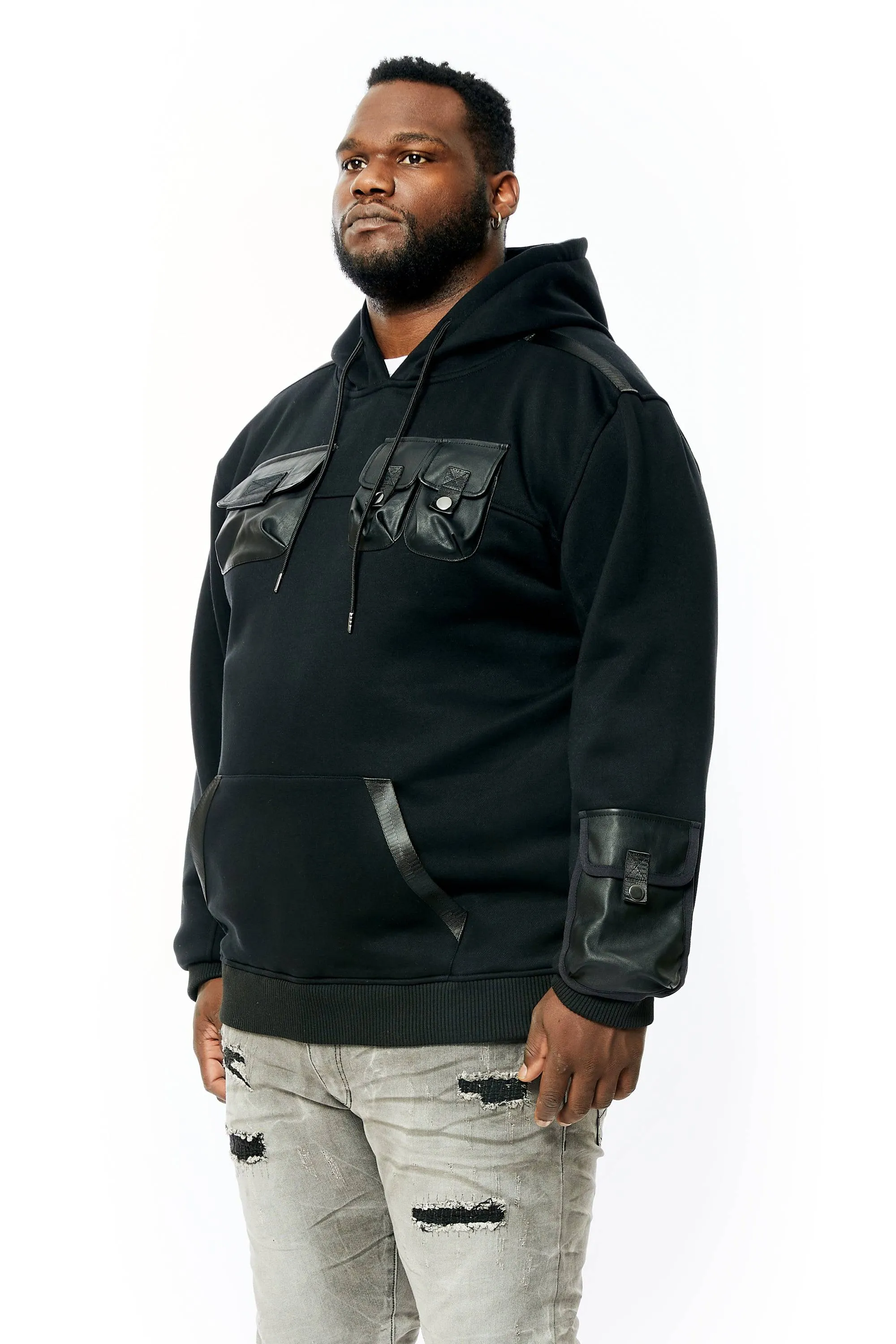 Big and Tall Mixed Media Utility Fleece Hoodie - Black