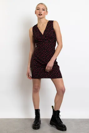 Black and Red Floral Tie Waist Slip Dress