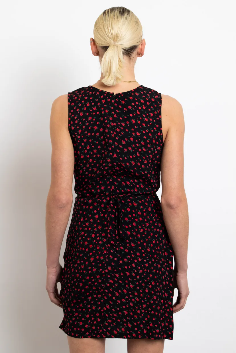 Black and Red Floral Tie Waist Slip Dress