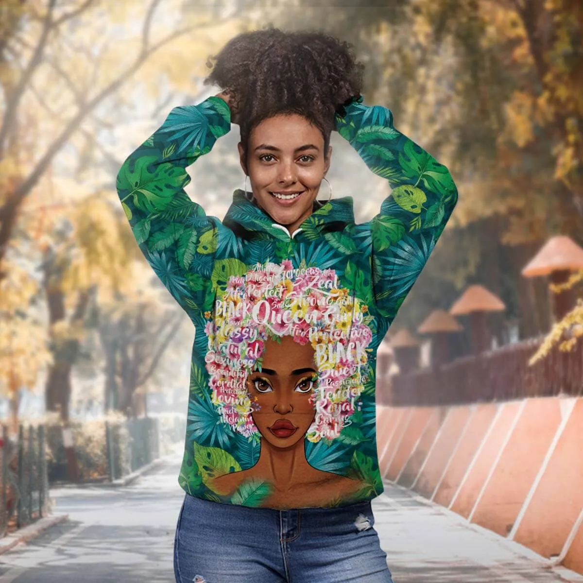 Black Girl Floral All-over Hoodie