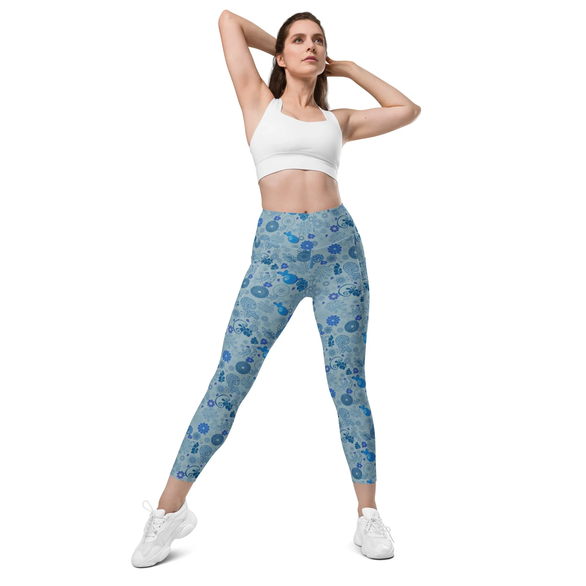 Blue Paisley Leggings with pockets