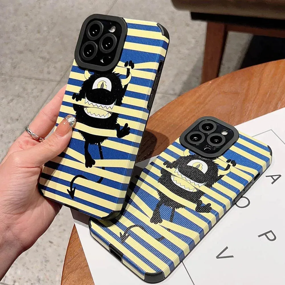 Creepy Monster Cute Phone Case For iPhone 15, 11, 12, 13, 14, Pro Max, 7, 8 Plus, SE, XS, X, and XR - Stripe Pattern