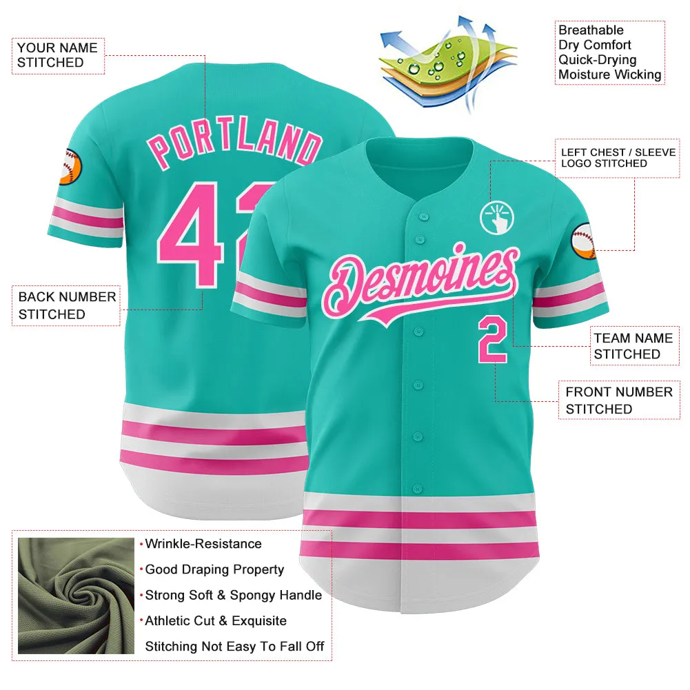 Custom Aqua Pink-White Line Authentic Baseball Jersey