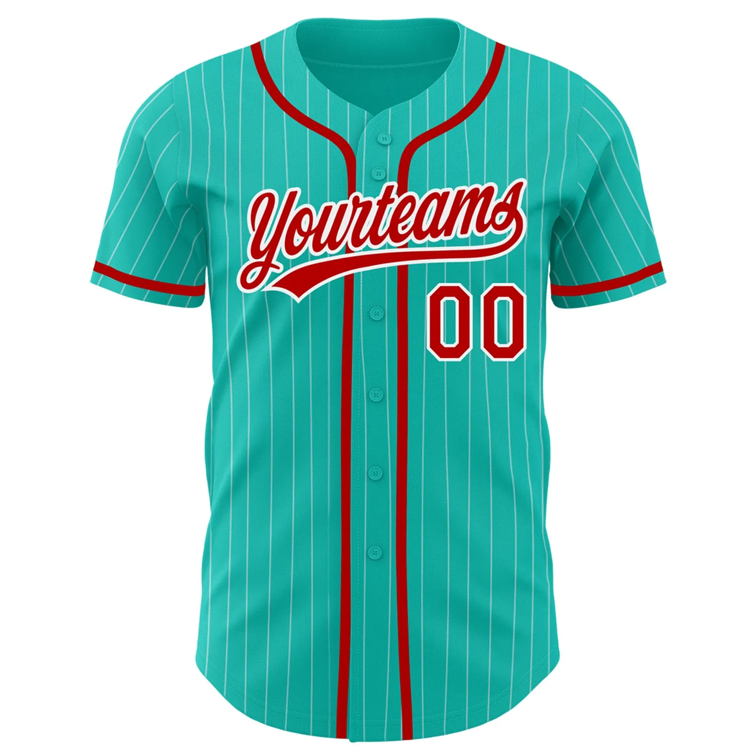 Custom Aqua White Pinstripe Red Authentic Baseball Jersey