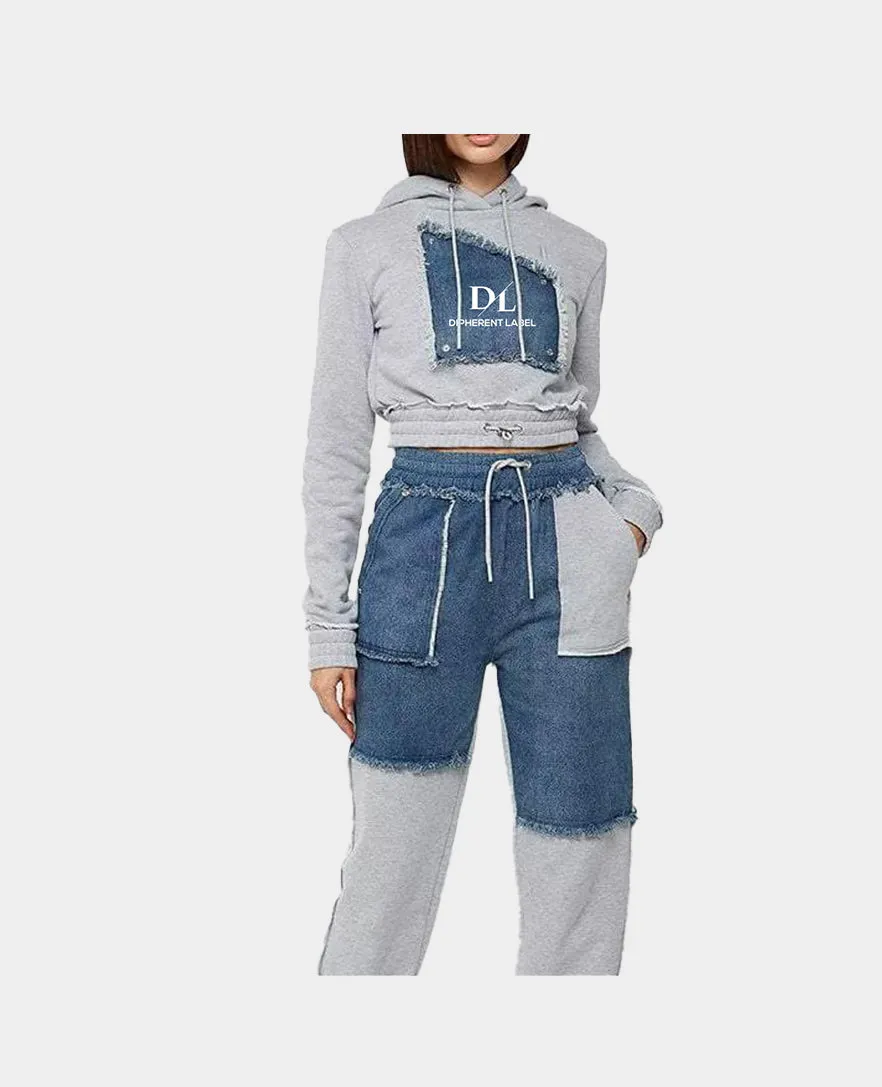 Denim Inside Out Crop Hoodie