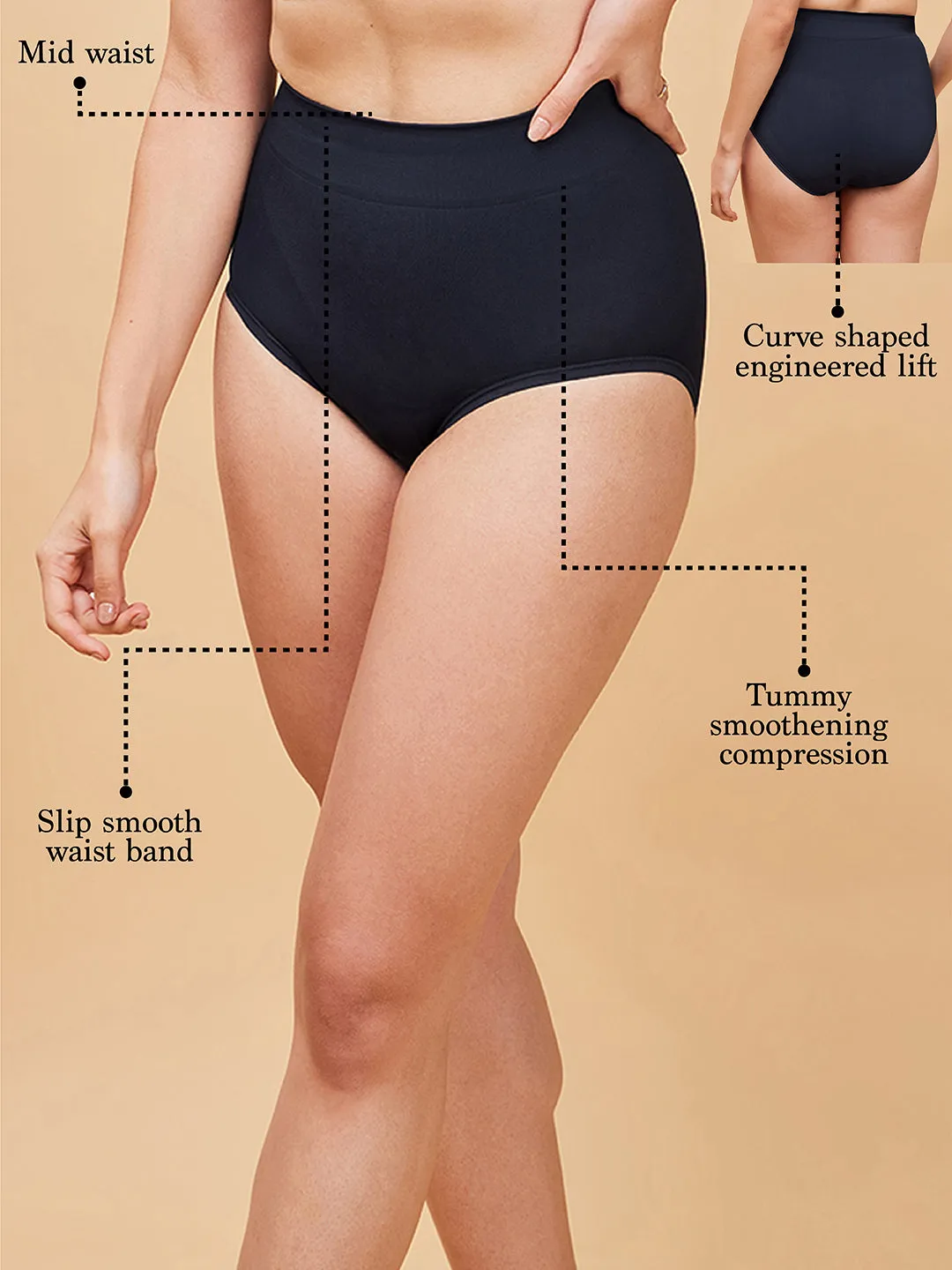 Enamor Flexi Free P037 Mid-Waist Tummy Tucker With Slip-Proof Comfort Hipster Briefs