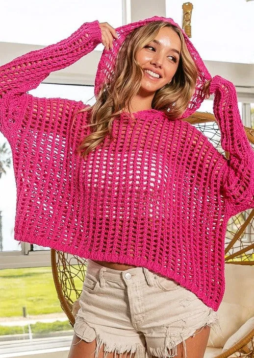 FINAL SALE  - Happiness Comes In Waves Crochet Beach Hoodie - 3 Colors!