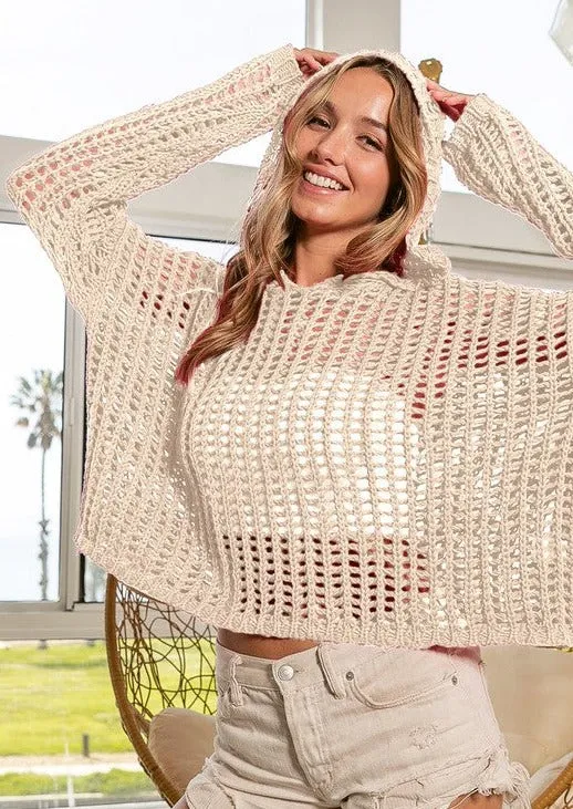 FINAL SALE  - Happiness Comes In Waves Crochet Beach Hoodie - 3 Colors!