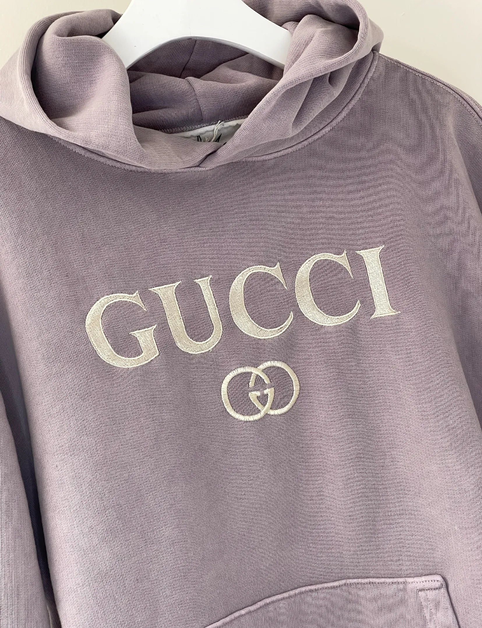 Gucci Cream Embroidered Fleece Hoodie, Lavender