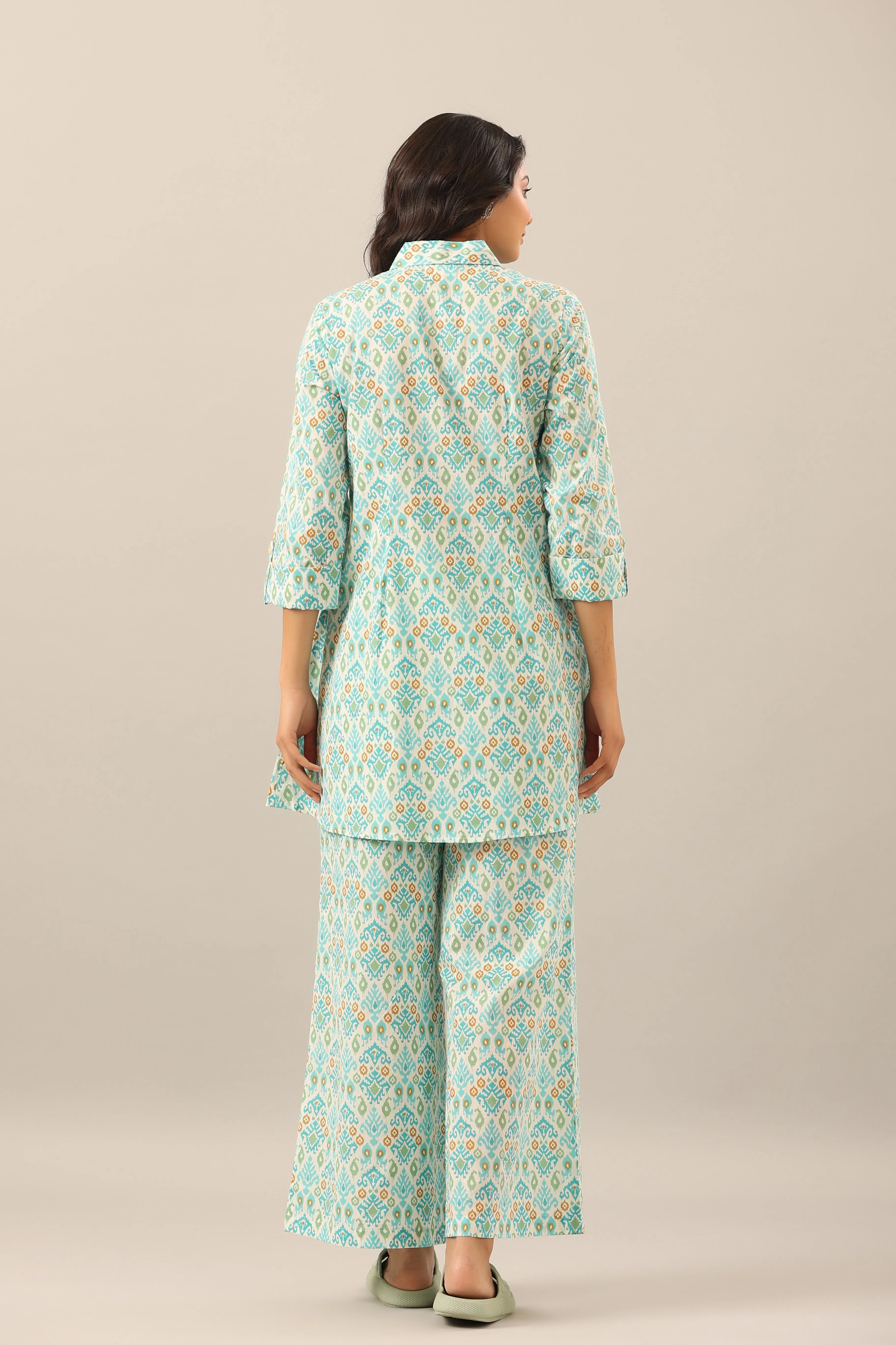 Ikat on White Cotton Collared Lounge Co-ord Set