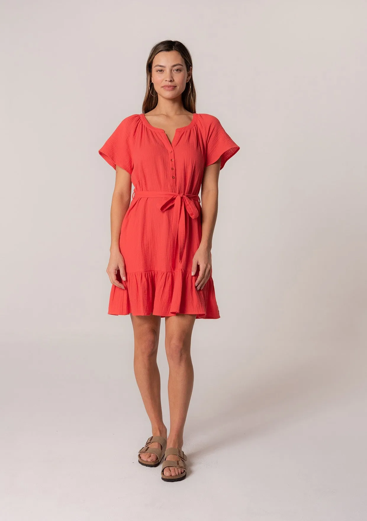 Julia Gauze Mini Dress, Flame