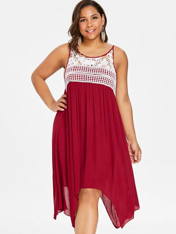 Lace Embellished Plus Size Asymmetrical Slip Dress