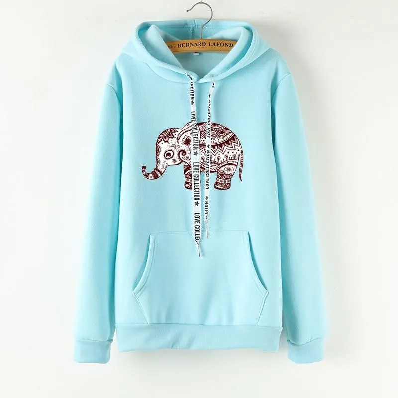 Ladies Long Sleeve Elephant Hoodies