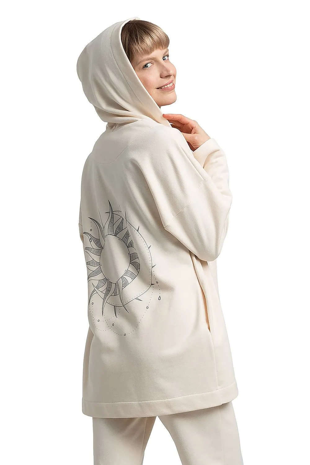 LaLupa Hooded Sweatshirt with Print Beige