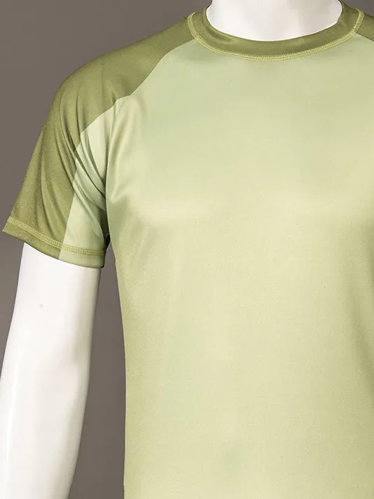 Men Crew Neck Green Printed Sports T-shirt