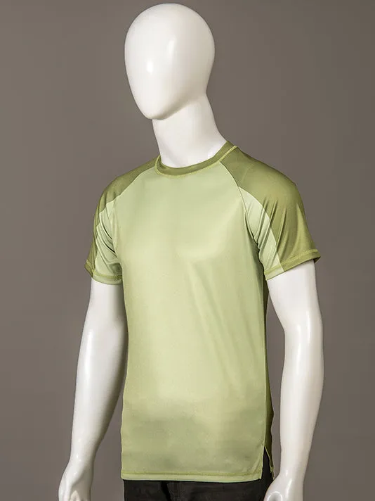 Men Crew Neck Green Printed Sports T-shirt