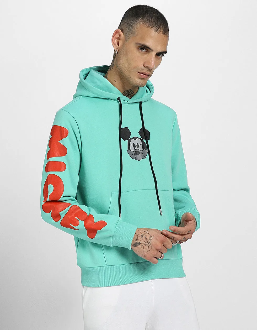 Mickey Magic: Men's Green Hoodie with Playful Graphic