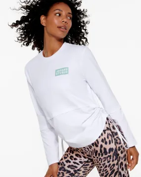 MOKENA RUCHED LONG SLEEVE TEE WHITE