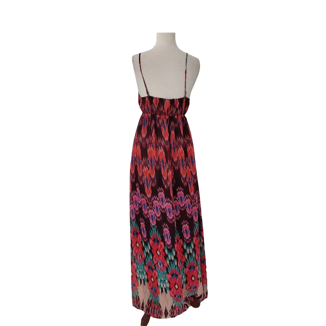 NEXT Pink & Purple Printed Sequins Neckline Sleeveless Maxi Dress | Pre Loved |