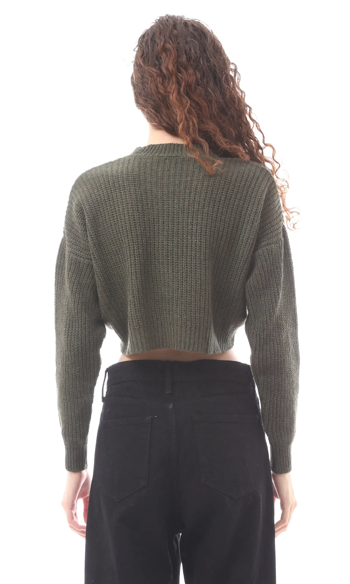 O171368 Green Cropped Knitted Pullover