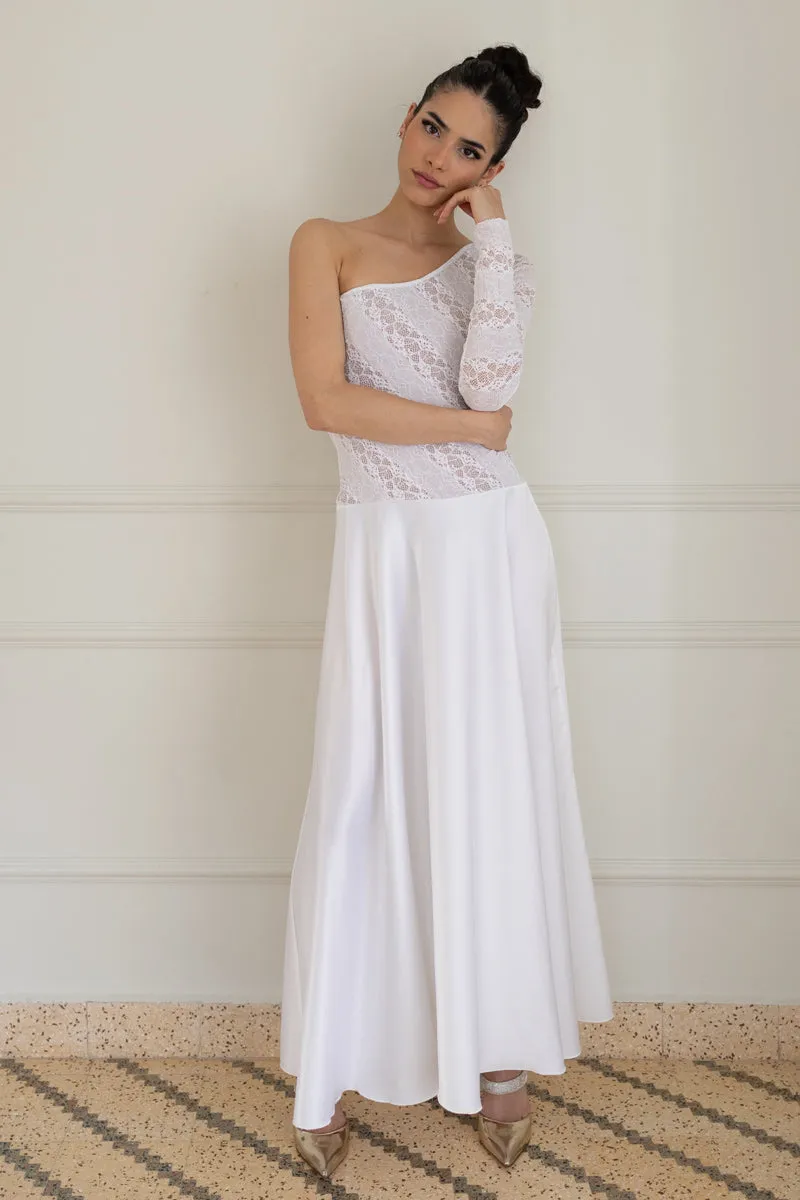 One-shoulder Lace & Satin Bridal Tango Dress With Keyhole Cutout