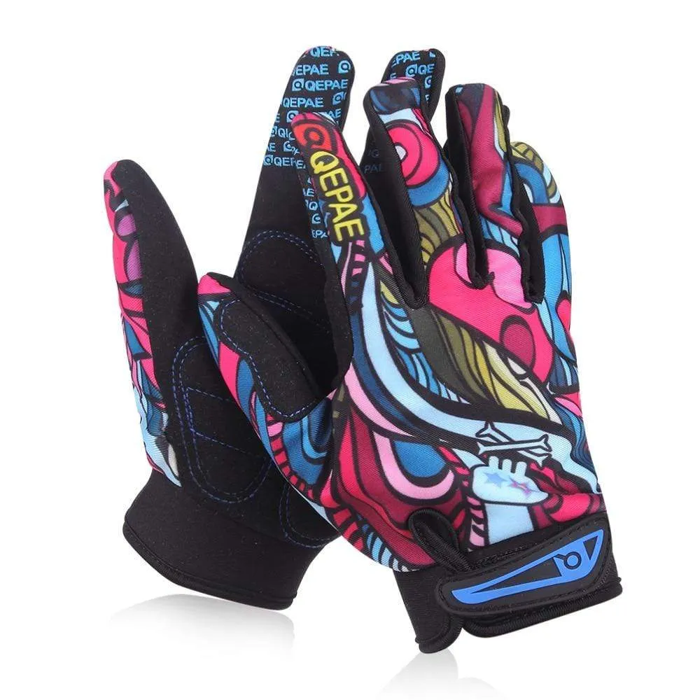 Print Cycling Gloves Bike Bicycle Sports Full Finger  Hiking Gloves Mesh GEL Winter Gloves Women