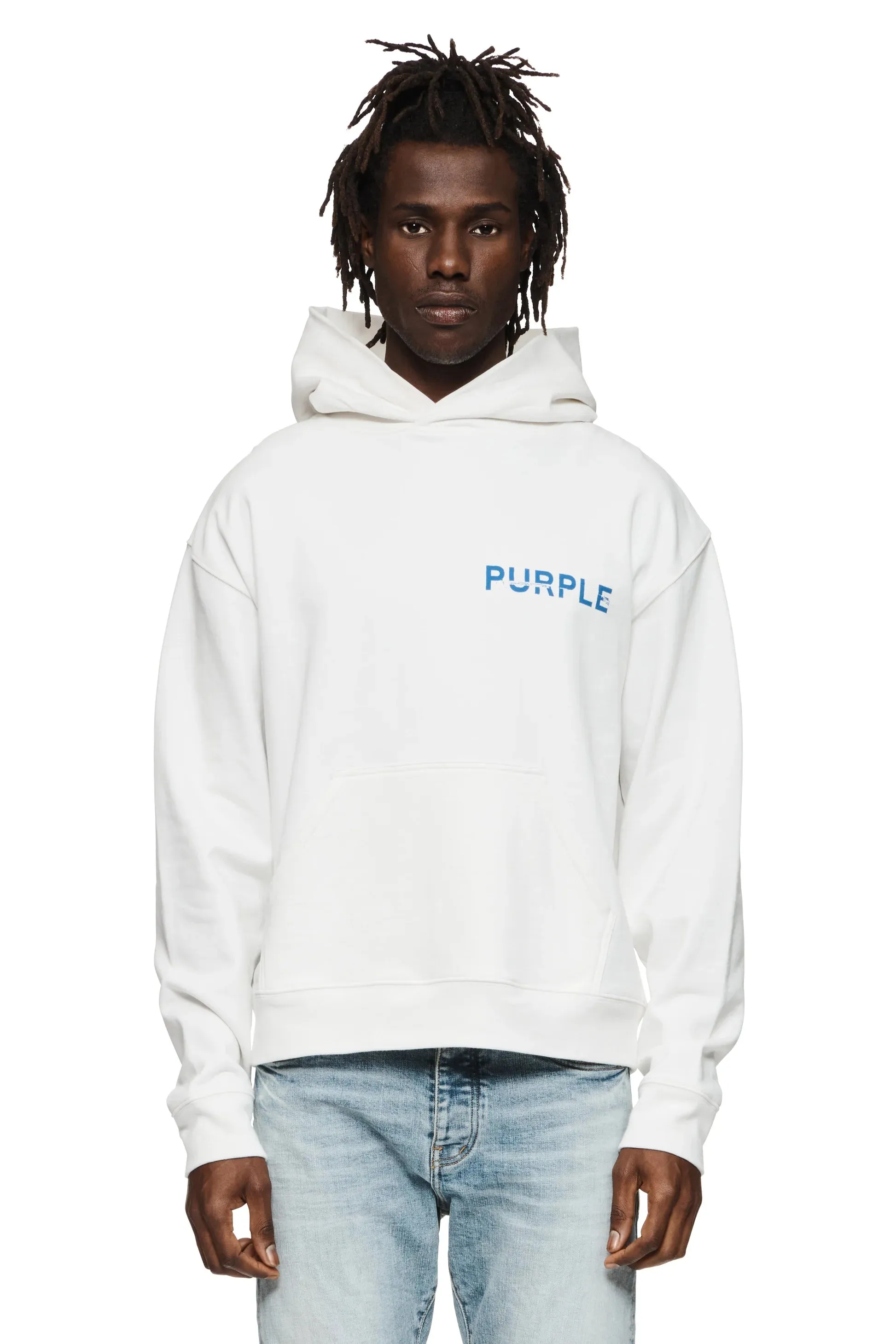 PURPLE BRAND P447 BLUE NEWSPRINT HOODIE